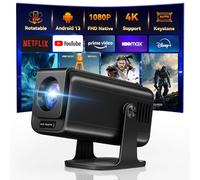 YQHS Mini proyector con WiFi y Bluetooth, 600ANSI Native 1080P 4K compatible con proyector inteligente aplicaciones de transmisión integradas, giratorio de 270°, Keystone automático, proyector