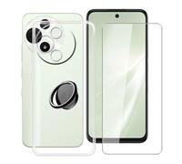 YQINHHME Funda para Alcatel V3 Pro (6.67 ") con 1 X Cristal Templado + 360° Rotación Anillo Soporte, Transparente Anti-Arañazo Suave Silicona TPU Case Carcasa para Alcatel V3 Pro