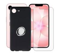 YQINHHME Funda para Apple iPhone 17e (6.1 ") con 1 X Cristal Templado + 360° Rotación Anillo Soporte, Negro Anti-Arañazo Suave Silicona TPU Case Carcasa para Apple iPhone 17e