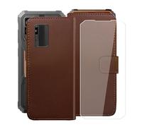 YQINHHME Funda para Blackview BV4800 Pro (6.56"), Silicona Case + Cristal Templado 9H Dureza Protector de Pantalla HD, Soporte Plegable PU Cuero Flip Cover Carcasa Ranuras Caso - Brown
