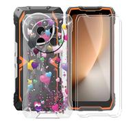 YQINHHME Funda para Blackview Rock 2 (6.67 ") + 2 X Cristal Templado Protector de Pantalla, Antichoque Anti-Arañazos Carcasa Ultrafina Suave TPU Cover Case para Blackview Rock 2 - Globo Rosa
