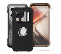 YQINHHME Funda para Blackview Xplore 1 (6.78 ") con 2 Piezas Cristal Templado + 360° Rotación Anillo Soporte, Negro Suave Silicona Case Anti-Arañazos TPU Carcasa para Blackview Xplore 1