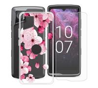 YQINHHME Funda para Crosscall Stellar-M6E (6.1 ") + Protector de Pantalla Cristal Templado, Funda de Silicona Suave Ultrafina Anti-rasguños TPU Carcasa para Crosscall Stellar-M6E - Flor de durazno