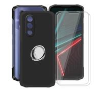 YQINHHME Funda para Doogee Blade 20 Turbo (6.60 ") con 2 Piezas Cristal Templado + 360° Rotación Anillo Soporte, Negro Suave Silicona Case Anti-Arañazos TPU Carcasa para Doogee Blade 20 Turbo