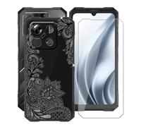 YQINHHME Funda para Doogee Blade GT Pro (6.72 ") + Cristal Templado Película, Ultrafina Antichoque X Antiarañazos Negro Suave Silicona TPU Case Carcasa para Doogee Blade GT Pro - Rosa Negra