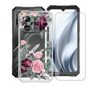YQINHHME Funda para Doogee Blade GT Pro (6.72 ") + Protector de Pantalla Cristal Templado, Funda de Silicona Suave Ultrafina Anti-rasguños TPU Carcasa Case para Doogee Blade GT Pro - Rosa roja