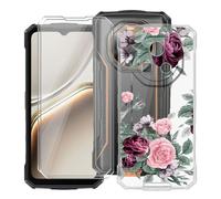 YQINHHME Funda para Doogee Fire 7 (6.60 ") + 2 X Cristal Templado Protector de Pantalla, Antichoque Anti-Arañazos Carcasa Ultrafina Suave TPU Cover Case para Doogee Fire 7 - Rosa roja