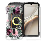 YQINHHME Funda para Doogee Fire 7 Pro (6.56 ") + 2 X Cristal Templado Protector de Pantalla, Antichoque Anti-Arañazos Carcasa Ultrafina Suave TPU Cover Case para Doogee Fire 7 Pro - Rosa roja