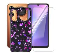 YQINHHME Funda para Doogee M30 (6.88 ") + Cristal Templado Película, Ultrafina Antichoque X Antiarañazos Negro Suave Silicona TPU Case Carcasa para Doogee M30 - Burbujas de Amor