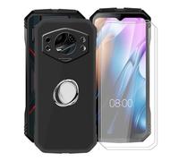 YQINHHME Funda para Doogee S Cyber (6.58 ") con 2 Piezas Cristal Templado + 360° Rotación Anillo Soporte, Negro Suave Silicona Case Anti-Arañazos TPU Carcasa para Doogee S Cyber