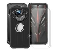 YQINHHME Funda para Doogee S119 (6.72 ") con 2 Piezas Cristal Templado + 360° Rotación Anillo Soporte, Negro Suave Silicona Case Anti-Arañazos TPU Carcasa para Doogee S119