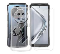YQINHHME Funda para Doogee V40 Pro (6.78 ") con 1 X Cristal Templado + 360° Rotación Anillo Soporte, Transparente Anti-Arañazo Suave Silicona TPU Case Carcasa para Doogee V40 Pro