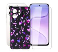YQINHHME Funda para Honor 600 Smart (6.87 ") + Cristal Templado Película, Ultrafina Antichoque X Antiarañazos Negro Suave Silicona TPU Case Carcasa para Honor 600 Smart - Burbujas de Amor