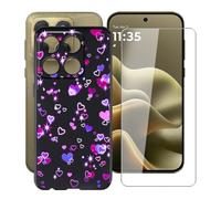 YQINHHME Funda para Motorola Edge 2026 (6.3 ") + Cristal Templado Película, Ultrafina Antichoque X Antiarañazos Negro Suave Silicona TPU Case Carcasa para Motorola Edge 2026 - Burbujas de Amor