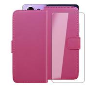 YQINHHME Funda para OPPO K13 Turbo Pro (6.80"), Silicona Case + Cristal Templado 9H Dureza Protector de Pantalla HD, Soporte Plegable PU Cuero Flip Cover Carcasa Ranuras Caso - Rosered
