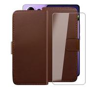 YQINHHME Funda para OPPO K13 Turbo Pro (6.80"), Silicona Case + Cristal Templado 9H Dureza Protector de Pantalla HD, Soporte Plegable PU Cuero Flip Cover Carcasa Ranuras Caso - Brown