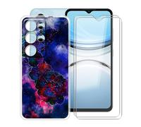 YQINHHME Funda para Oukitel C2 (6.52 ") + 2 X Cristal Templado Protector de Pantalla, Antichoque Anti-Arañazos Carcasa Ultrafina Suave TPU Cover Case para Oukitel C2 - Rosa de Niebla