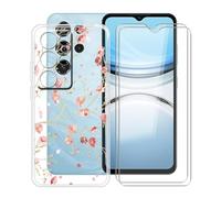YQINHHME Funda para Oukitel C2 (6.52 ") + 2 X Cristal Templado Protector de Pantalla, Antichoque Anti-Arañazos Carcasa Ultrafina Suave TPU Cover Case para Oukitel C2 - Camelia
