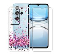 YQINHHME Funda para Oukitel C2 (6.52 ") + Protector de Pantalla Cristal Templado, Funda de Silicona Suave Ultrafina Anti-rasguños TPU Carcasa Case para Oukitel C2 - Corazón Rojo