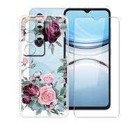 YQINHHME Funda para Oukitel C2 (6.52 ") + Protector de Pantalla Cristal Templado, Funda de Silicona Suave Ultrafina Anti-rasguños TPU Carcasa Case para Oukitel C2 - Rosa roja