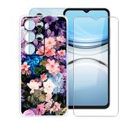 YQINHHME Funda para Oukitel C2 (6.52 ") + Protector de Pantalla Cristal Templado, Funda de Silicona Suave Ultrafina Anti-rasguños TPU Carcasa Case para Oukitel C2 - Pared de Flores