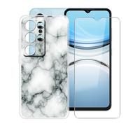 YQINHHME Funda para Oukitel C2 (6.52 ") + Protector de Pantalla Cristal Templado, Funda de Silicona Suave Ultrafina Anti-rasguños TPU Carcasa Case para Oukitel C2 - Mármol
