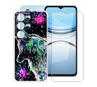 YQINHHME Funda para Oukitel C2 (6.52 ") + Protector de Pantalla Cristal Templado, Funda de Silicona Suave Ultrafina Anti-rasguños TPU Carcasa Case para Oukitel C2 - Bestia Graffiti