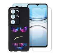 YQINHHME Funda para Oukitel C2 (6.56 ") + Cristal Templado Película, Ultrafina Antichoque X Antiarañazos Negro Suave Silicona TPU Case Carcasa para Oukitel C2 - DUO4