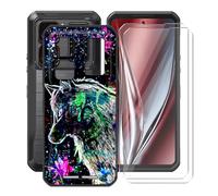 YQINHHME Funda para Oukitel WP300 5G (6.80 ") + 2 X Cristal Templado Película, Ultrafina Suave Silicona Antichoque Case Negro Antiarañazos TPU Carcasa para Oukitel WP300 5G - Lobo Punk