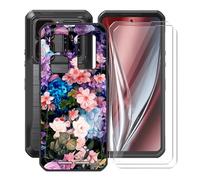 YQINHHME Funda para Oukitel WP300 5G (6.80 ") + 2 X Cristal Templado Película, Ultrafina Suave Silicona Antichoque Case Negro Antiarañazos TPU Carcasa para Oukitel WP300 5G - Muro de Flores