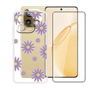 YQINHHME Funda para Realme 16 Pro+ (6.80 ") + Protector de Pantalla Cristal Templado, Funda de Silicona Suave Ultrafina Anti-rasguños TPU Carcasa Case para Realme 16 Pro+ - Flor Purpura