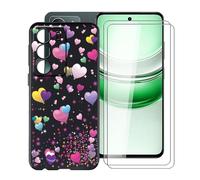 YQINHHME Funda para Realme C71 (6.67 ") + 2 X Cristal Templado Película, Ultrafina Suave Silicona Antichoque Case Negro Antiarañazos TPU Carcasa para Realme C71 - Globo