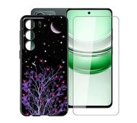 YQINHHME Funda para Realme C71 (6.67 ") + Cristal Templado Película, Ultrafina Antichoque X Antiarañazos Negro Suave Silicona TPU Case Carcasa para Realme C71 - Noche Púrpura