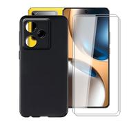 YQINHHME Funda para Realme GT 7T (6.80 ") + 2 X Cristal Templado Película, Ultrafina Suave Silicona Antichoque Case Negro Antiarañazos TPU Carcasa para Realme GT 7T - Negro