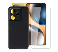 YQINHHME Funda para Realme GT 7T (6.80 ") + Cristal Templado Película, Ultrafina Antichoque X Antiarañazos Negro Suave Silicona TPU Case Carcasa para Realme GT 7T - Negro