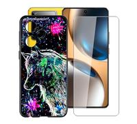 YQINHHME Funda para Realme GT 7T (6.80 ") + Cristal Templado Película, Ultrafina Antichoque X Antiarañazos Negro Suave Silicona TPU Case Carcasa para Realme GT 7T - Lobo Punk