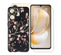 YQINHHME Funda para Realme Note 70T (6.74 ") + Cristal Templado Película, Ultrafina Antichoque X Antiarañazos Negro Suave Silicona TPU Case Carcasa para Realme Note 70T - Camelia