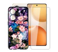 YQINHHME Funda para Realme P4 Pro 5G (6.80 ") + Cristal Templado Película, Ultrafina Antichoque X Antiarañazos Negro Suave Silicona TPU Case Carcasa para Realme P4 Pro 5G - Muro de Flores