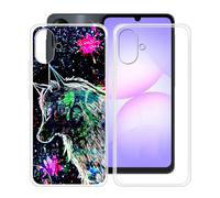YQINHHME Funda para Samsung Galaxy A07 (6.70 "), 2 Pack Ultrafina Anti-Arañazos TPU Back Case Antichoque Suave Silicona Bumper Carcasa para Samsung Galaxy A07 - Clear + Bestia Graffiti
