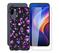 YQINHHME Funda para TCL K70 XE (6.80 ") + Cristal Templado Película, Ultrafina Antichoque X Antiarañazos Negro Suave Silicona TPU Case Carcasa para TCL K70 XE - Burbujas de Amor