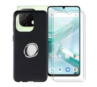 YQINHHME Funda para Umidigi G9T (6.75 ") con 2 Piezas Cristal Templado + 360° Rotación Anillo Soporte, Negro Suave Silicona Case Anti-Arañazos TPU Carcasa para Umidigi G9T
