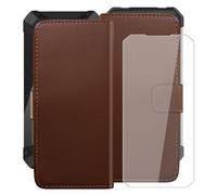 YQINHHME Funda para Unihertz Shark 5G (6.79"), Silicona Case + Cristal Templado 9H Dureza Protector de Pantalla HD, Soporte Plegable PU Cuero Flip Cover Carcasa Ranuras Caso - Brown