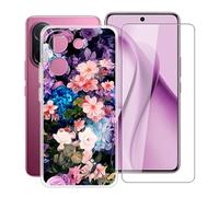 YQINHHME Funda para Vivo V60e (6.77 ") + Protector de Pantalla Cristal Templado, Funda de Silicona Suave Ultrafina Anti-rasguños TPU Carcasa Case para Vivo V60e - Pared de Flores