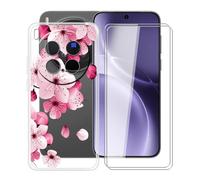 YQINHHME Funda para Vivo X300 Pro (6.78 ") + 2 X Cristal Templado Protector de Pantalla, Antichoque Anti-Arañazos Carcasa Ultrafina Suave TPU Cover Case para Vivo X300 Pro - Flor de durazno