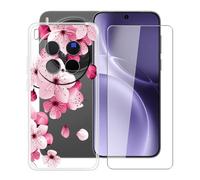 YQINHHME Funda para Vivo X300 Pro (6.78 ") + Protector de Pantalla Cristal Templado, Funda de Silicona Suave Ultrafina Anti-rasguños TPU Carcasa Case para Vivo X300 Pro - Flor de durazno