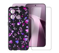 YQINHHME Funda para Xiaomi 17T (6.59 ") + Cristal Templado Película, Ultrafina Antichoque X Antiarañazos Negro Suave Silicona TPU Case Carcasa para Xiaomi 17T - Burbujas de Amor