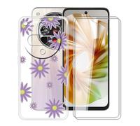YQINHHME Funda para ZTE Nubia Focus 2 5G (6.70 ") + 2 X Cristal Templado Protector de Pantalla, Antichoque Anti-Arañazos Carcasa Ultrafina Suave TPU Cover para ZTE Nubia Focus 2 5G - Flor Purpura