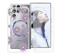 YQINHHME Funda para ZTE Nubia RedMagic 11 Pro (6.85 ") + 2 X Cristal Templado, Antichoque Anti-Arañazos Carcasa Ultrafina Suave TPU Cover Case para ZTE Nubia RedMagic 11 Pro - Flor Purpura