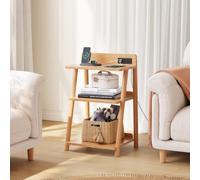 YQJJGL Mesa auxiliar de madera maciza con salida de carga, mesita de noche