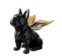 YQLKD Pequeña Escultura Bulldog Estatua Decoración Animales Alas Doradas Escultura Perro Negro